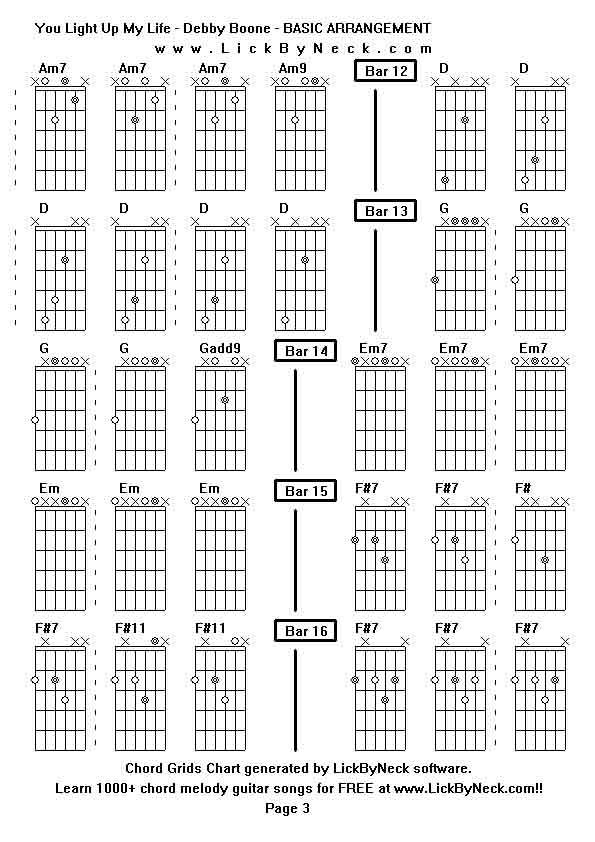 Chord Grids Chart of chord melody fingerstyle guitar song-You Light Up My Life - Debby Boone - BASIC ARRANGEMENT,generated by LickByNeck software.